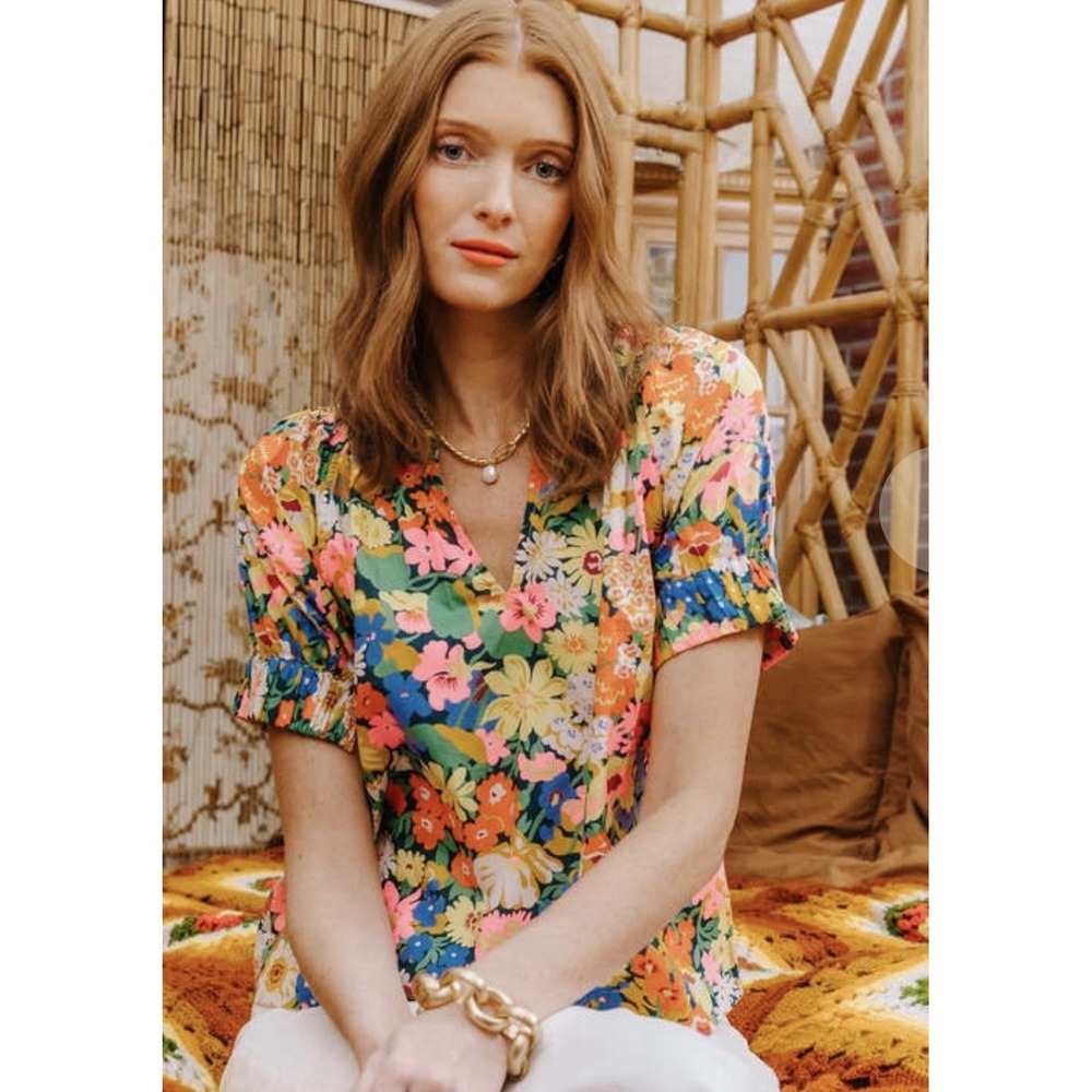 Love the Label Top Boho Blouse Top Sz M Lordethorpe Floral Print Liberty Fabric